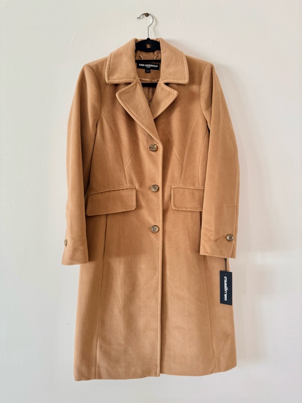Karl Lagerfeld Camel Wool-Blend Single-Breasted Trench Coat SZ.M